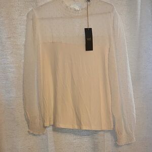 W5 Ivory Blouse with Sheer Polka Dot Sleeves